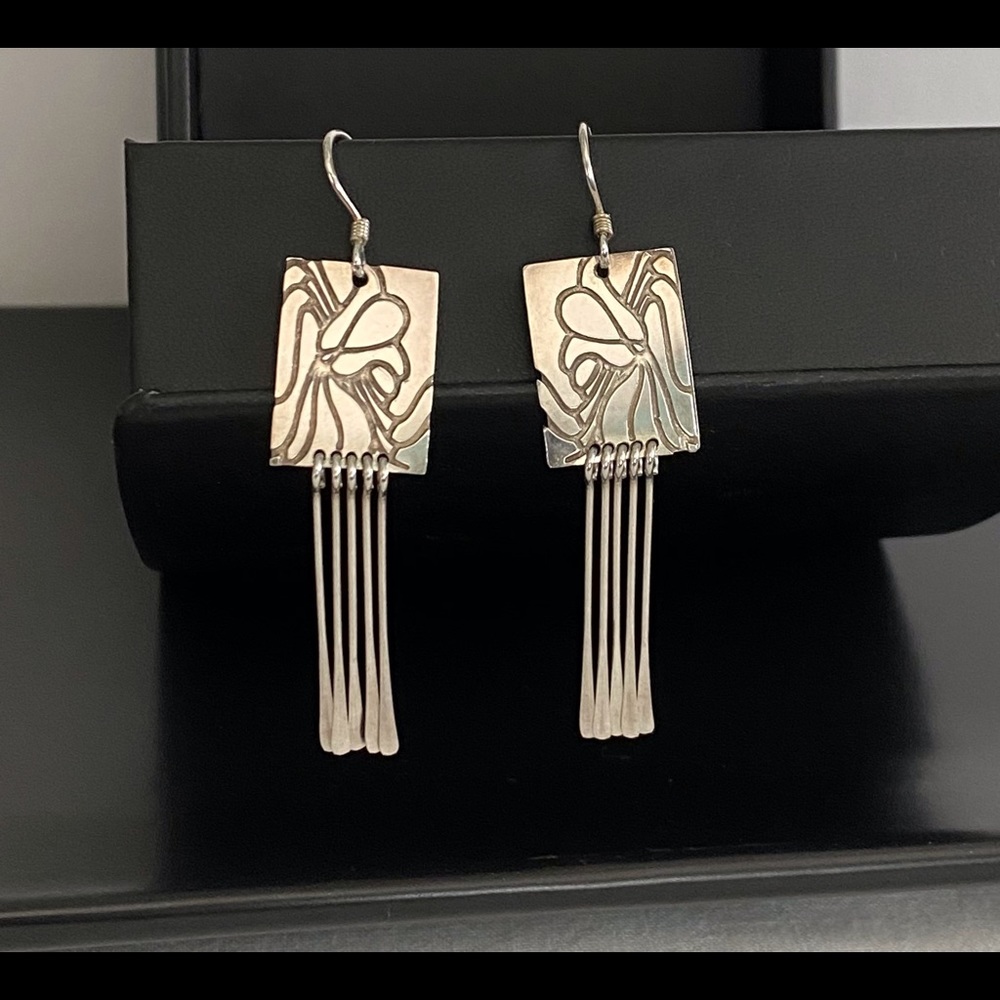 Artisan Sterling Silver floral dangle earrings